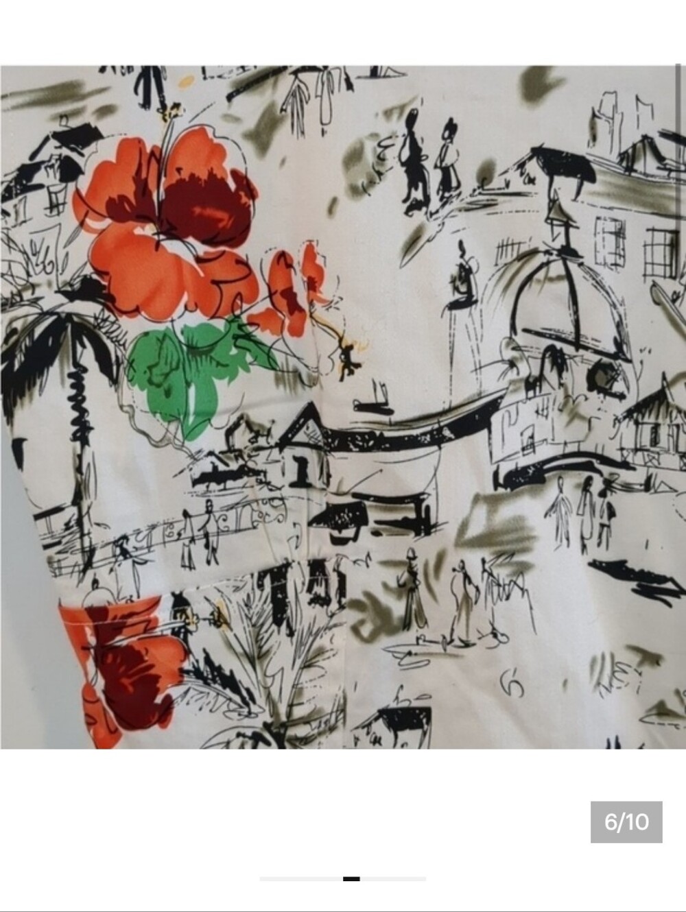Louche Fit & Flare Dress Boatneck French Poppy Print Black White Red Size M‌